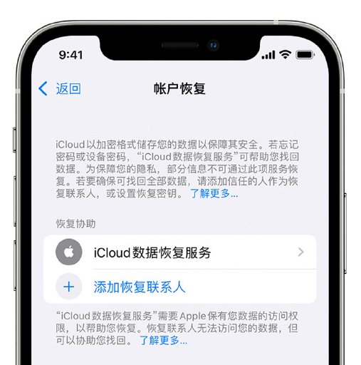 博白苹果手机维修分享在 iPhone 上设置帐户恢复联系人的方法 